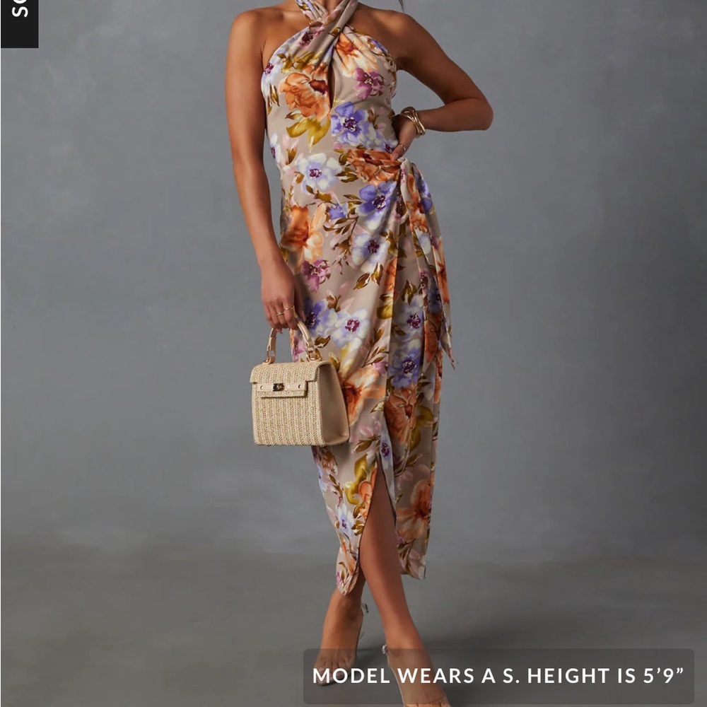 Vici Floral Beauty Twist Front Halter Midi Dress